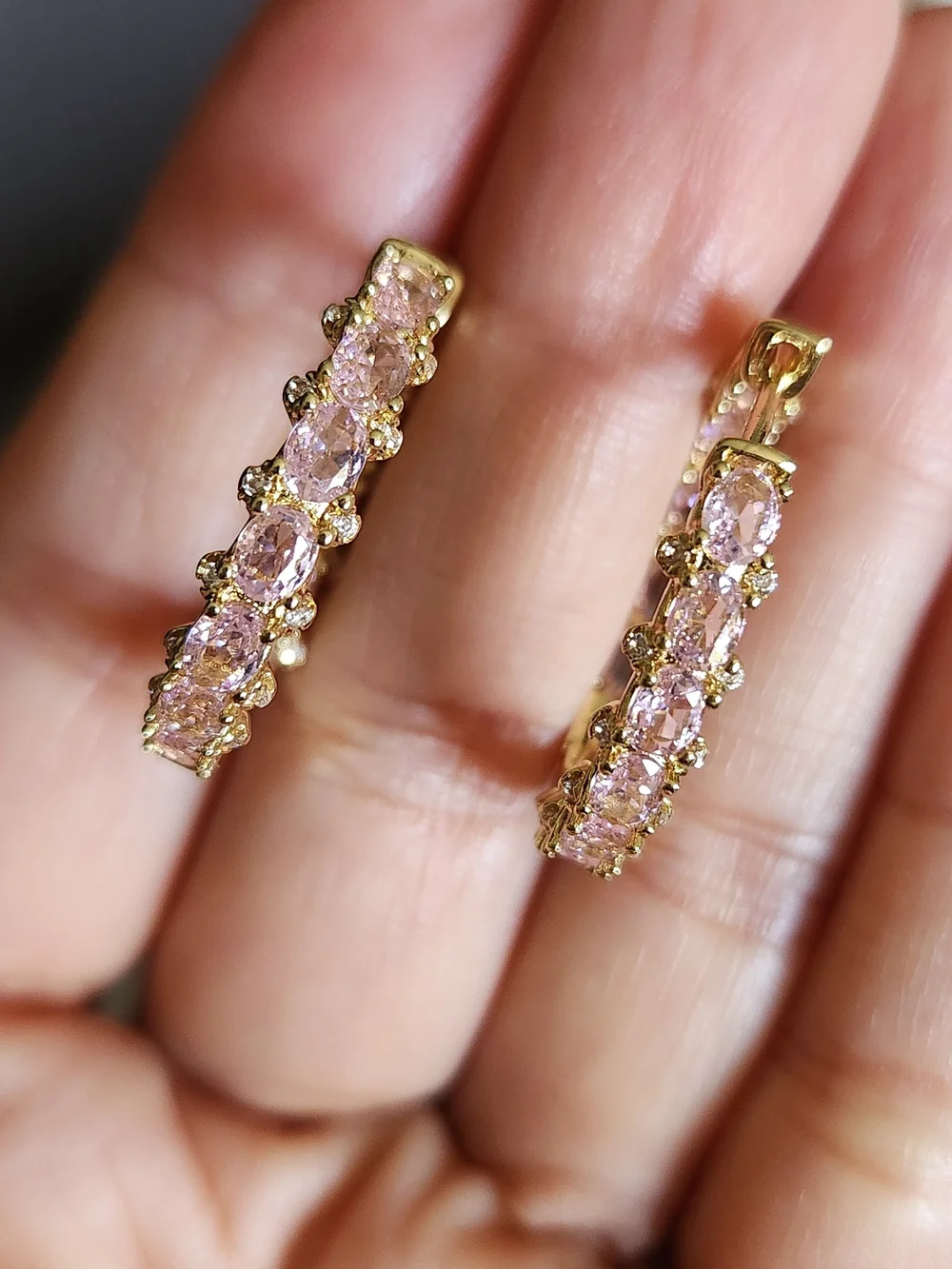 New 18K Gold Plated Double-sided Pink Sapphire Hoop Earrings for Women